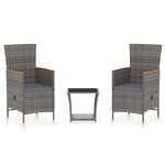 vidaXL Salon de jardin 3 Pièces avec coussins Résine tressée Gris