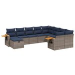 vidaXL Salon de jardin 10 Pièces avec coussins gris résine tressée