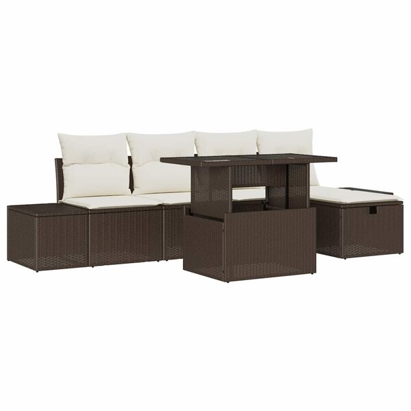 vidaXL Canapé de jardin 6 pièces avec coussins marron en rattan