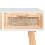 vidaXL Table console Blanc 105x30x75 cm Bois massif pin /rotin naturel