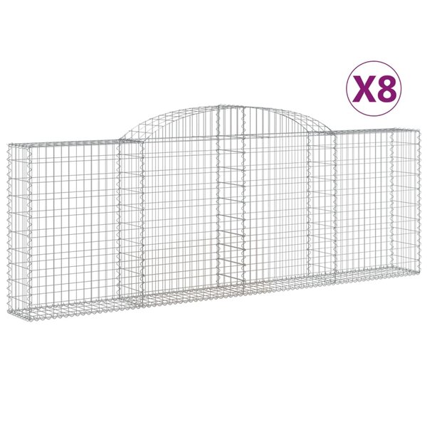 vidaXL Paniers à gabions arqués 8 Pièces 300x30x100/120 cm fer galvanisé