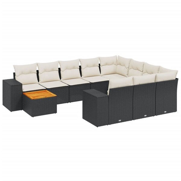 vidaXL Salon de jardin 11 Pièces avec coussins noir résine tressée