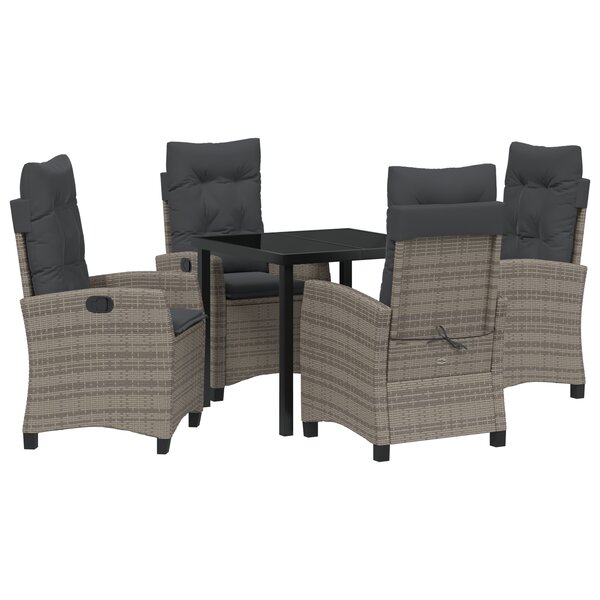 vidaXL Ensemble de jardin de 5 pièces avec coussins Gris Poly Rattan