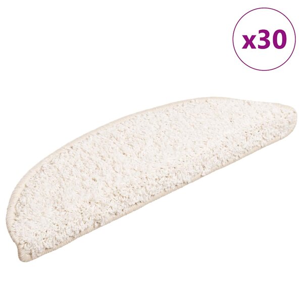 vidaXL Tapis d'escalier 30 pièces 56 x 17 x 3 cm Blanc Demi-rond