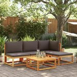 vidaXL Salon de jardin avec coussins 5 Pièces Bois d'acacia solide