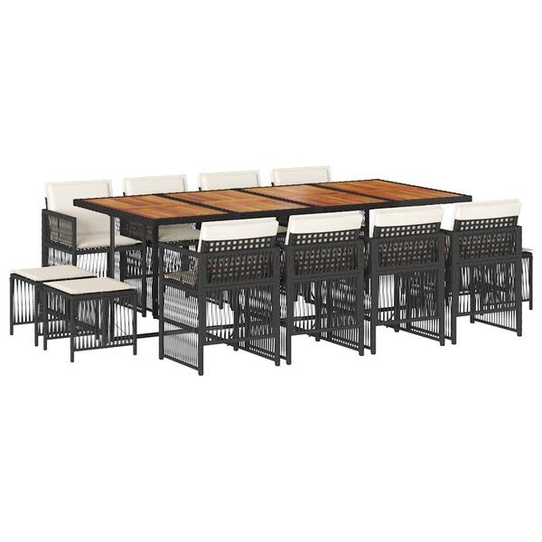 vidaXL Ensemble à manger de jardin 13 Pièces coussins noir résine tressée