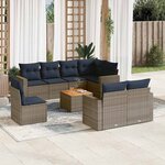 vidaXL Salon de jardin 9 Pièces avec coussins gris résine tressée