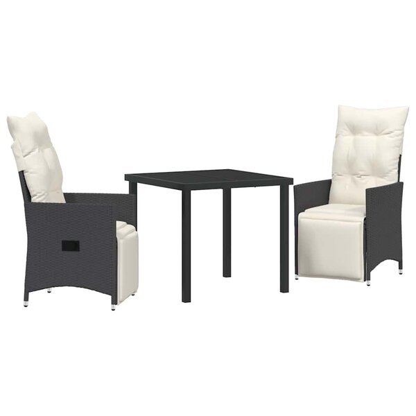 vidaXL Ensemble de salle à manger pour jardin 3 Pièces Noir Poly rotin
