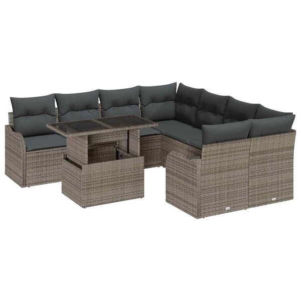 vidaXL Ensemble de canapé de jardin avec coussin 9 Pièces Gris Polyrotin