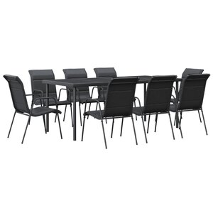 vidaXL Ensemble à manger de jardin 9 Pièces noir textilène et acier