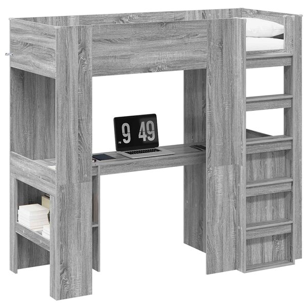 vidaXL Cadre de lit superposé avec bureau Gris Sonoma 75 x 190 cm