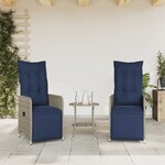 vidaXL Lot de 2 chaises de jardin inclinables avec coussins en résine tressée grise