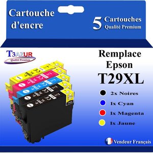 T3AZUR- 5x Cartouches Compatibles avec Epson 29XL 29 XL remplace Epson Expression Home XP-235 XP-245 XP-247 XP-255 XP-257