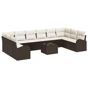 vidaXL Ensemble de canapé de jardin 11 Pièces Marron et Crème
