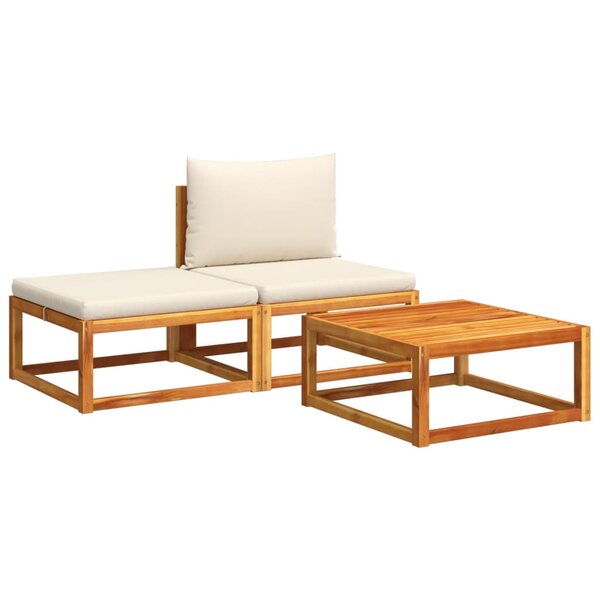 vidaXL Salon de jardin avec coussins 3 Pièces bois massif d'acacia