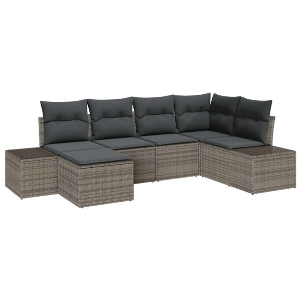 vidaXL Canapé de jardin 6 pièces avec coussins gris en poly rattan