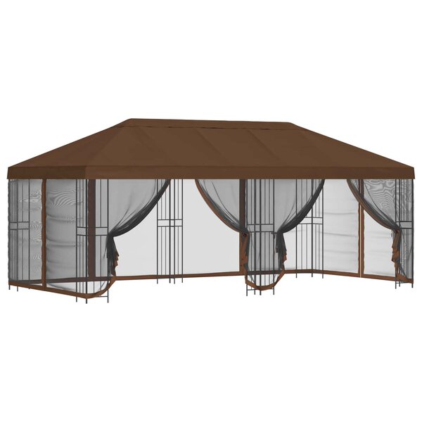 vidaXL Gazebo avec murs latéraux 6 x 3 m Marron Polyester et Acier 190