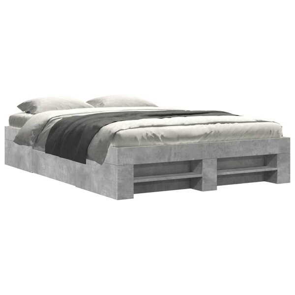 vidaXL Cadre de lit sans matelas gris béton 135x190 cm bois ingénierie