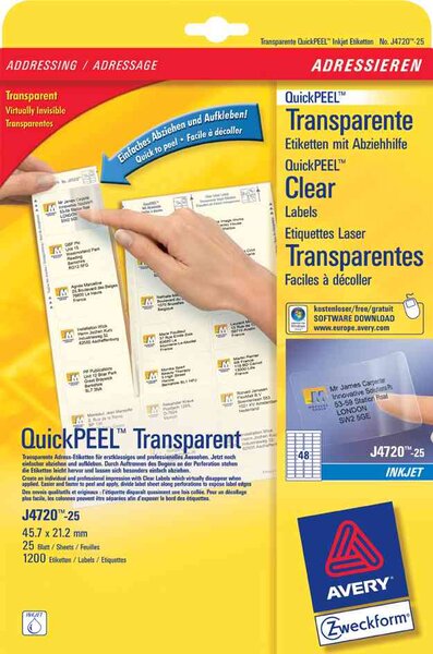 Boite de 350 etiquettes adresses 99,1 x 38,1 mm polyester transparent avery zweckform