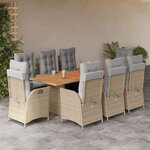 vidaXL Ensemble à manger de jardin et coussins 9 Pièces mélange beige