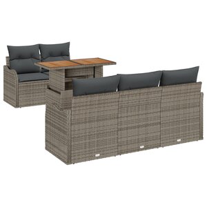 vidaXL Ensemble de Canapé de Jardin de 6 Pièces avec Coussins Gris Rattan Poly