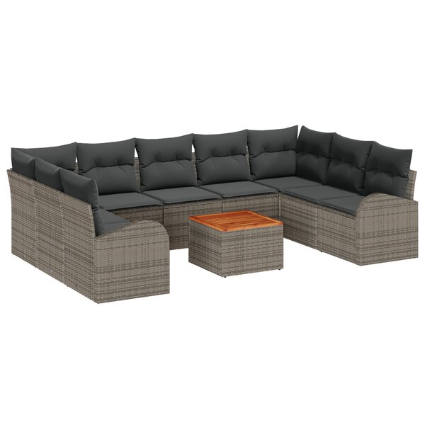 Ensemble de Canapés de Jardin de 10 Pièces avec Coussins Gris Rattan Poly Acacia