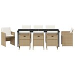 vidaXL Ensemble de repas de jardin 9 pièces avec coussins beige en rotin poly