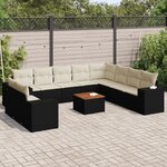 vidaXL Salon de jardin 11 Pièces avec coussins noir résine tressée