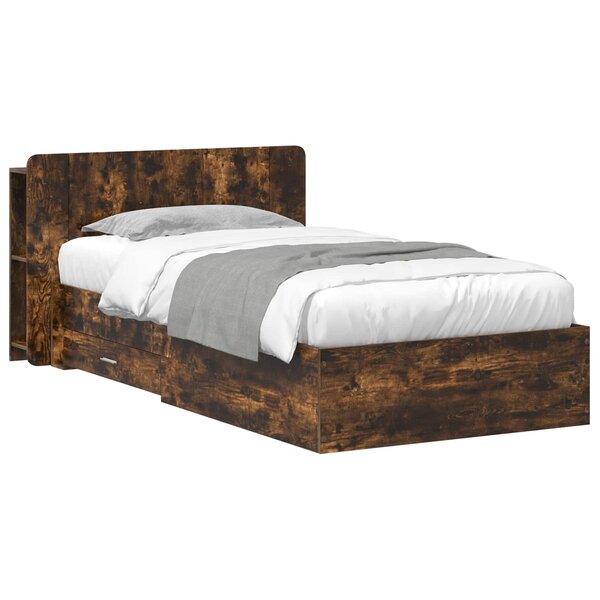 vidaXL Cadre de lit avec rangement Chêne fumé 75 x 190 cm