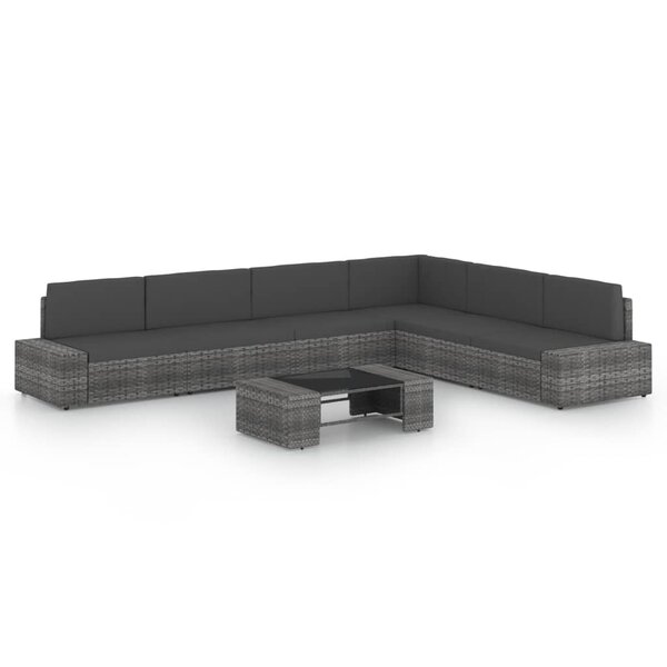 vidaXL Salon de jardin 7 Pièces avec coussins Gris Résine tressée