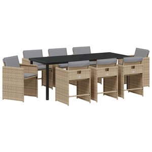 vidaXL Ensemble de salle à manger pour jardin 9 Pièces Beige polyrotin