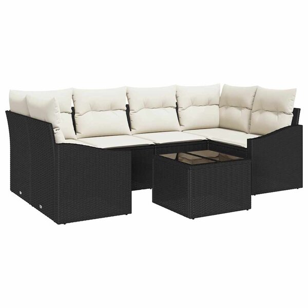 vidaXL Ensemble de canapé de jardin 7 Pièces Noir  Crème 55 x 55 x 37 cm