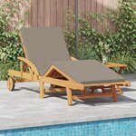 Chaise longue vidaXL avec coussin et table Taupe en Bois massif d'Acacia