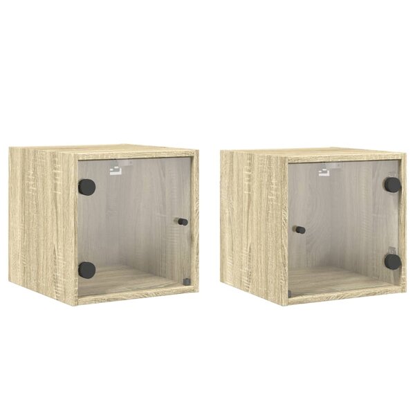vidaXL Tables de chevet et portes vitrées 2Pièces chêne sonoma 35x37x35cm