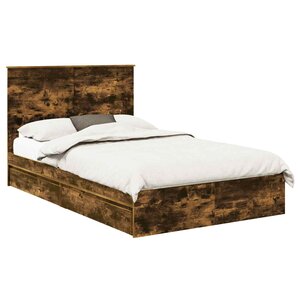 vidaXL Lit de Rangement Chêne fumé 135 x 190 cm Bois d'ingénierie