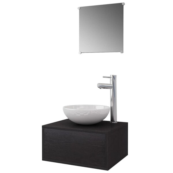 vidaXL Meuble de salle de bain 4 Pièces avec lavabo et robinet Noir
