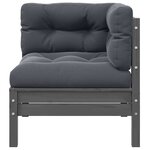 vidaXL Salon de jardin 3 Pièces avec coussins Gris Bois de pin massif