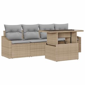 vidaXL Ensemble de canapé de jardin 5 Pièces Beige Poly rotin