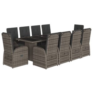 vidaXL Ensemble à manger de jardin 11Pièces avec coussins gris poly rotin