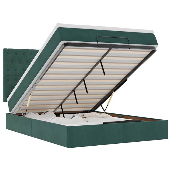 vidaXL Cadre de lit ottoman avec matelas vert foncé 140x200 cm velours