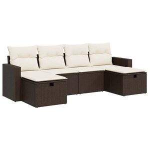 vidaXL Salon de jardin avec coussins 6 Pièces marron résine tressée
