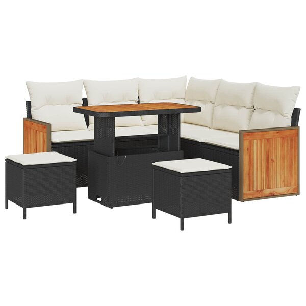 vidaXL Ensemble de canapé de jardin avec coussin 8 Pièces Noir et Crème