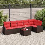 vidaXL Ensemble de canapé de jardin 7 Pièces Marron et rouge polyrotin