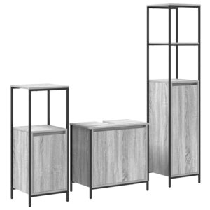 vidaXL Ensemble de mobilier de salle de bain 3 Pièces Gris sonoma et Noir