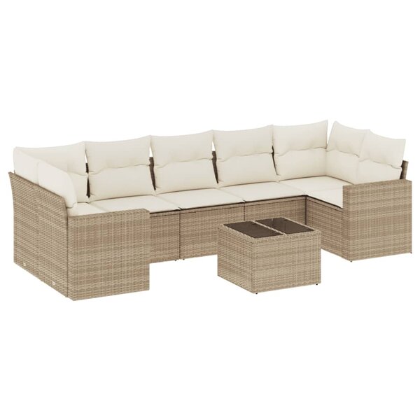 vidaXL Salon de jardin avec coussins 8 Pièces beige résine tressée