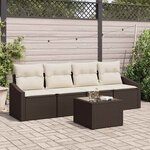 vidaXL Ensemble de canapé de jardin avec coussin 5 Pièces Marron  Crème