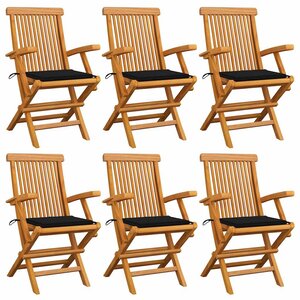 vidaXL Chaises de jardin avec coussins noir lot de 6 Bois teck massif