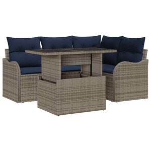 vidaXL Ensemble de canapé de jardin avec coussin 5 Pièces Gris Poly rotin