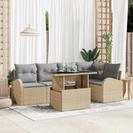 vidaXL Ensemble de salon de jardin 6 pièces avec des coussins beiges en poly rotin