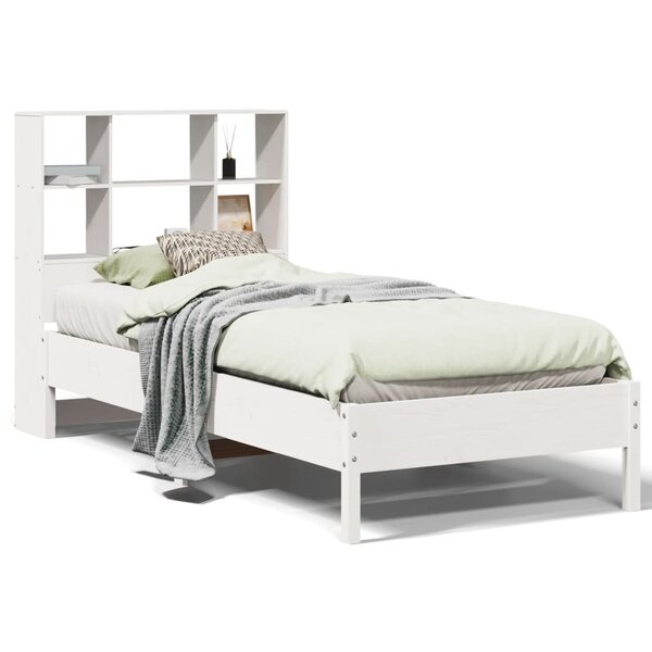 vidaXL Lit bibliothèque sans matelas blanc 90x190cm bois de pin massif